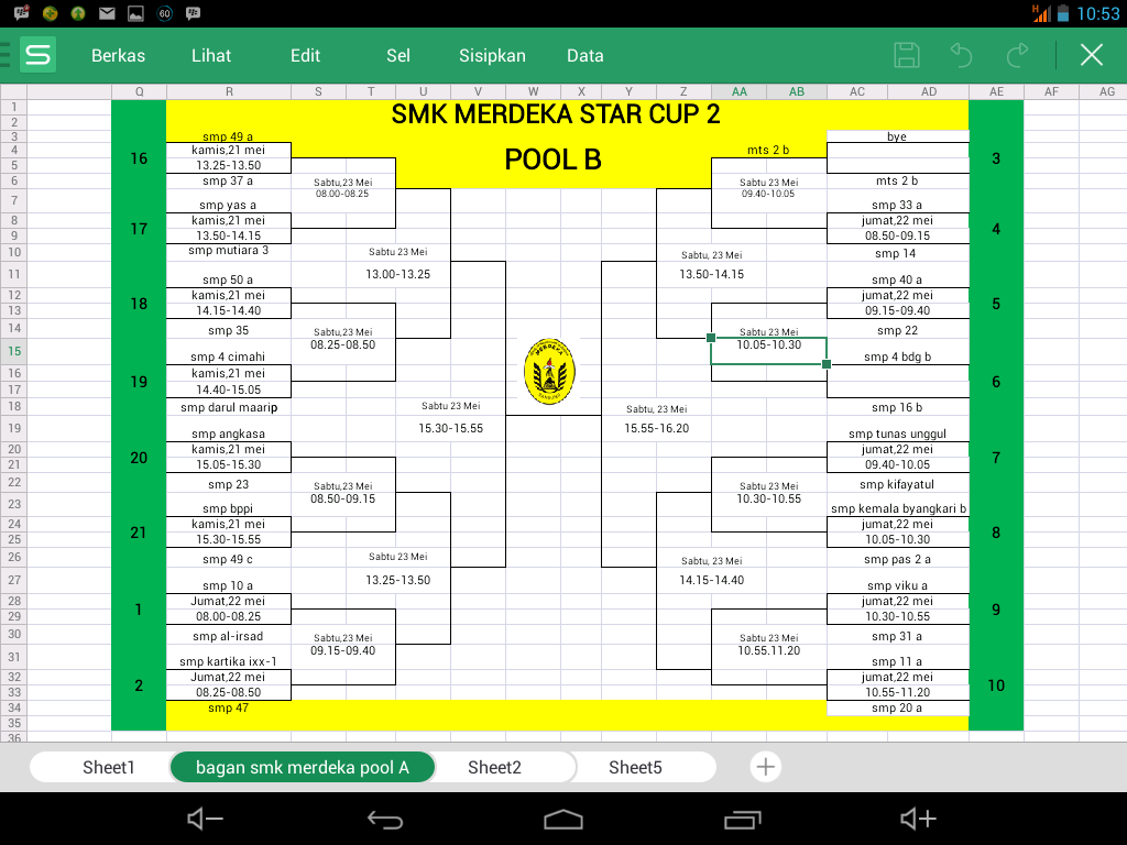 RT JADWAL LENGKAP SMK MERDEKA STAR CUP 2 antar SMP POOL B jadwal hari kamis - sabtu tanggal 21-23 mei 2015 "