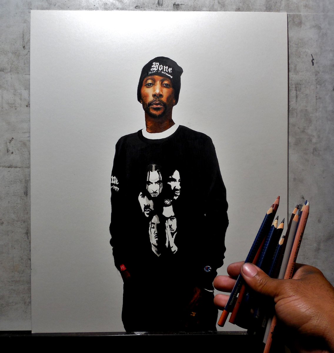EternalStylez's tweet photo. #drawing of @iamKrayzieBone my favorite #hiphop artist. I hope you like this bro. http://t.co/9oxHe7Rebl