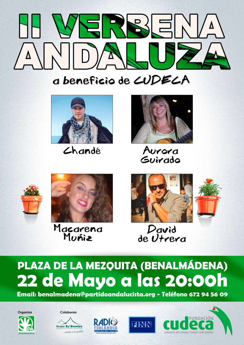 BENALMADENAPA's tweet photo. EL PARTIDO ANDALUCISTA DE BENALMÁDENA, ORGANIZA LA II VERBENA ANDALUZA A BENEFICIO DE CUDECA EL DÍA 22 A LAS 20 HORAS http://t.co/MJaMW35nsL