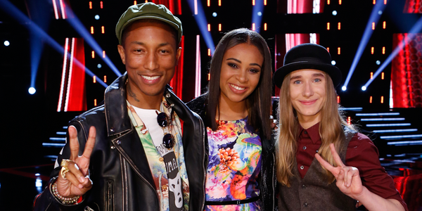 Pharrell's tweet photo. Good luck to my team at the #VoiceFinale! No matter what happens, I'm very proud of and thankful for both of you http://t.co/gLf8dL8ARj