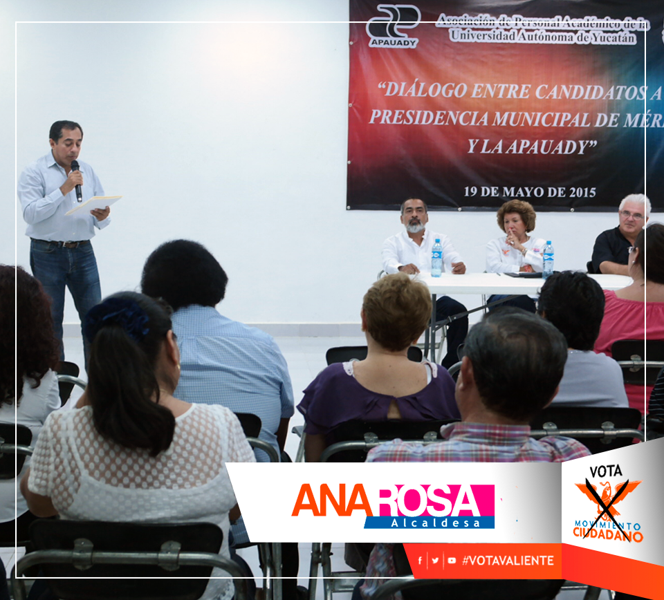 anarosapayan's tweet photo. Estoy en el "Diálogo con candidatos a la presidencia municipal de Mérida" con la APAUADY, hablando de mis propuestas. http://t.co/uu2KTbOtDV