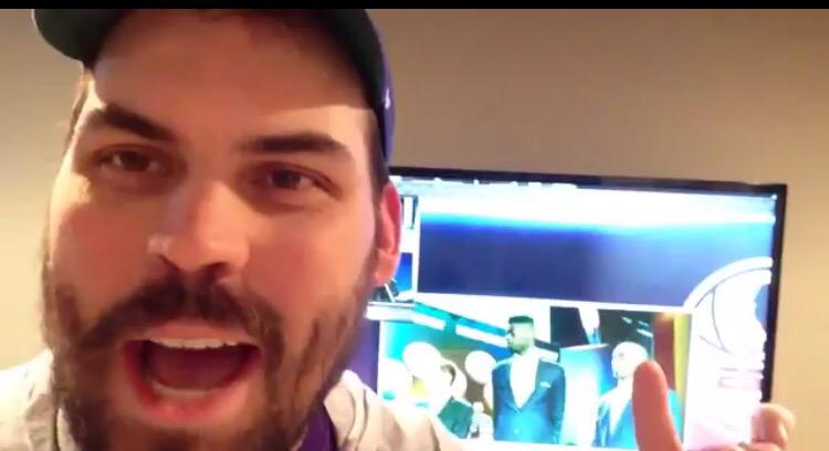 KFAN1003's tweet image. WATCH: @MeatSauce1 reacts to the @MNTimberwolves winning the #NBADraftLottery --&amp;gt; bit.ly/1diOyuN