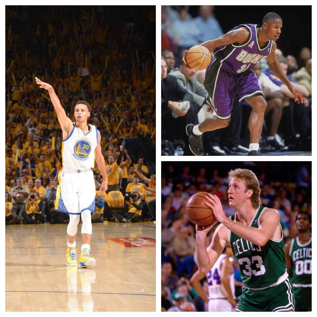 NBATV's tweet photo. Steph Curry joins Ray Allen and Larry Bird as only players with 30+ pts, 5+ ast, 5+ reb and 5+ 3PM in Conf Finals win http://t.co/pyCbuPVdaF