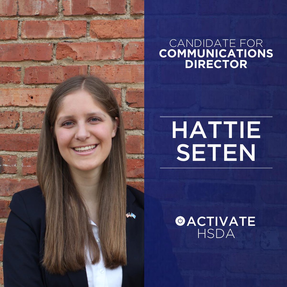ActivateHSDA's tweet photo. We're excited to announce our candidate for Comms. Director of @HSDemsofAmerica is @hattieseten ! #ActivateHSDA http://t.co/V3mEmuJCEV