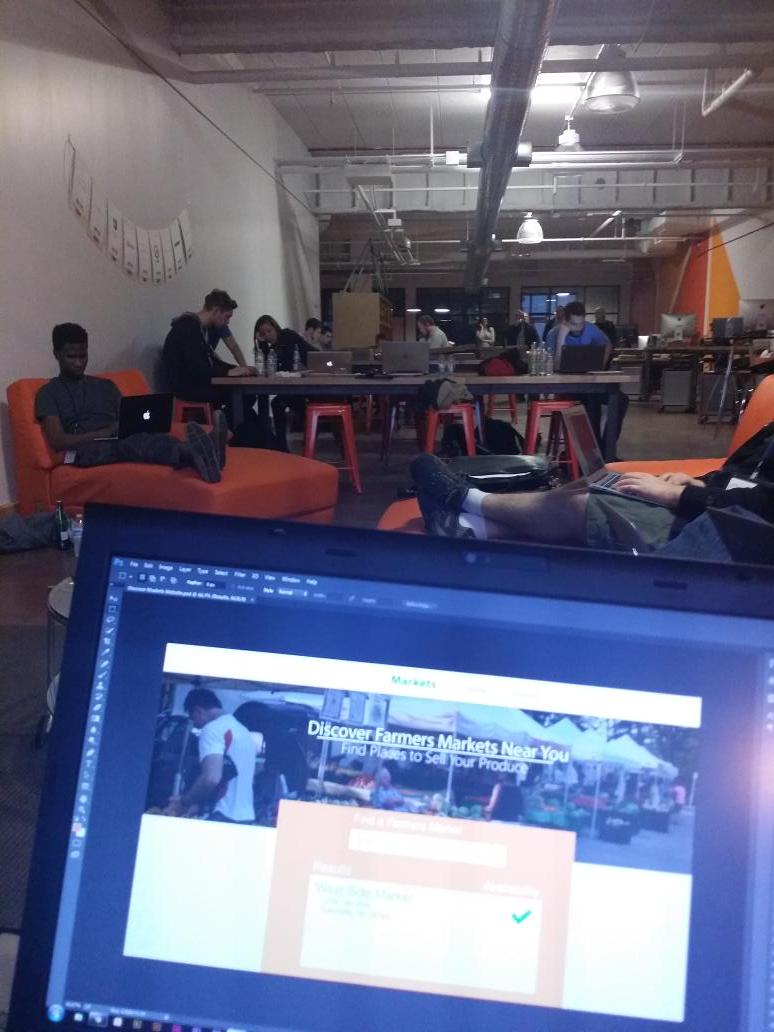 EvanBalko's tweet photo. Working on a website to help merchants find farmers markets at the hackathon. #mwms15 http://t.co/qtlYZGRgCo