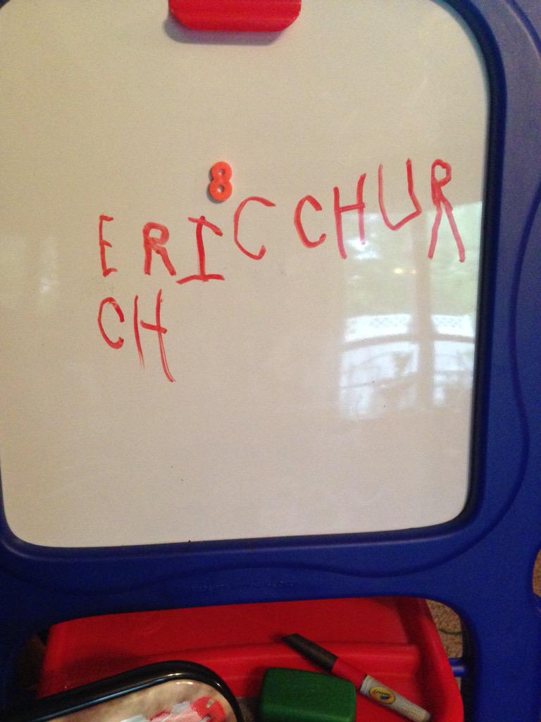 kelseywendeln's tweet photo. My 5 year old wrote this on his white board...I mean 😍 too bad he's too young to be my #pitpal @KZKX969 @ericchurch http://t.co/3LwWsRbPQl