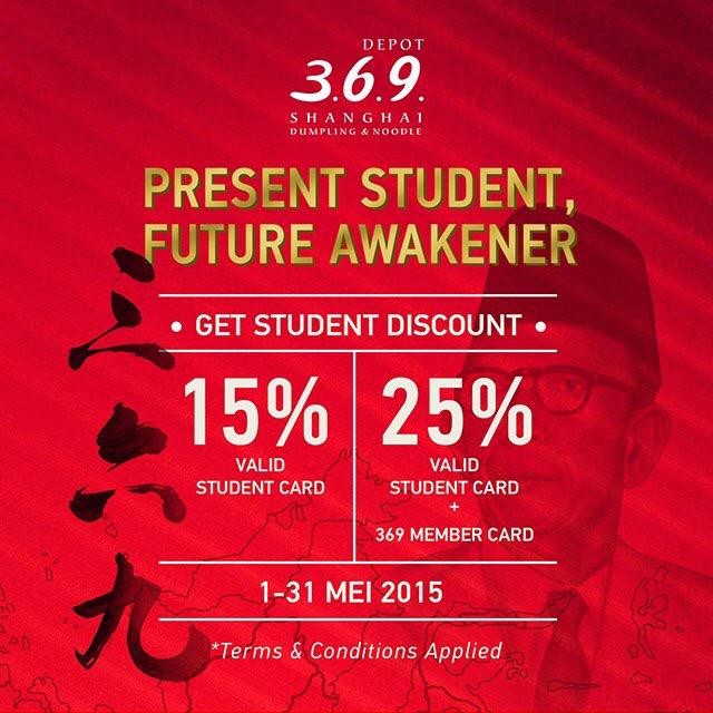 369_shanghai's tweet photo. Pelajar dan mahasiswa dapat diskon khusus selama bulan Mei, bawa juga membercard untuk mendapat tambahan diskon! *S&amp;K http://t.co/FbhARdDfru
