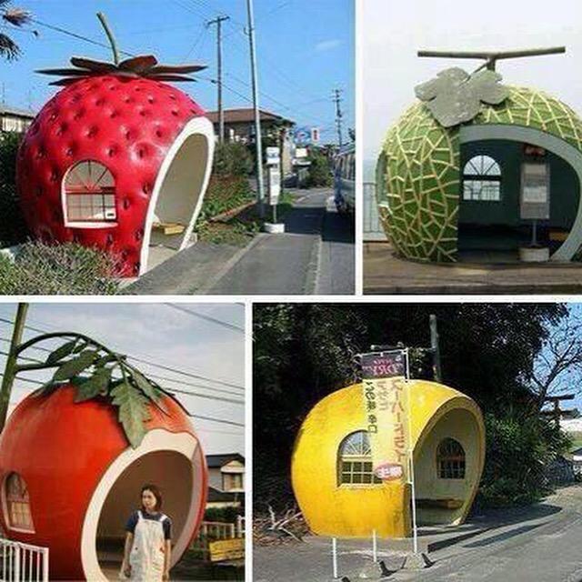 grntnnws's tweet image. Japan: waiting for the bus in fruit and veg bus stops