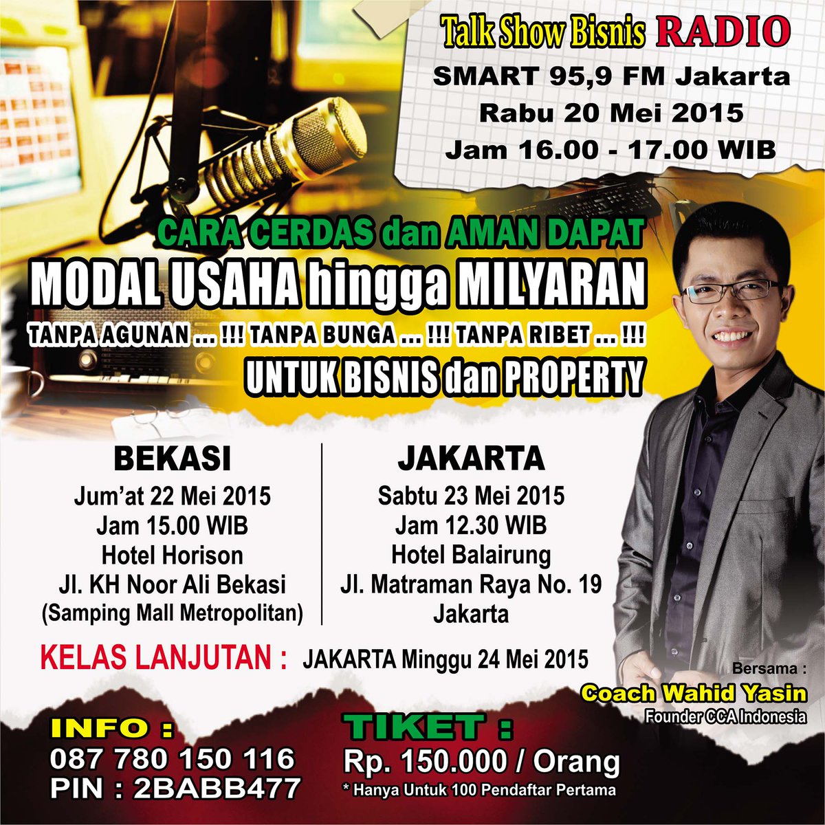 Sore ini TALKSHOW BISNIS #ModalMilyaranTanpaAgunanTanpaBunga brsama <a href="/PakarCreditCard/">Pakar Credit Card</a> dari di SMART FM jam 16.00-17.00