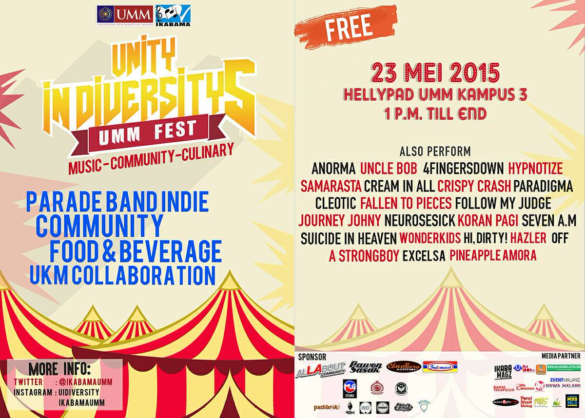Berikut pamflet fix Unity In Diversity 5 yang bakal kami gelar pada tanggal 23 Mei 2015 besok di Hellypad UMM.