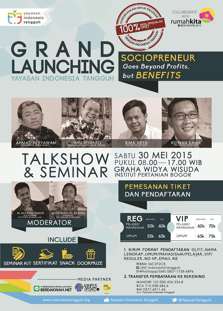 YayasanTangguh's tweet photo. Grand Launching Yayasan Indonesia Tangguh bekerja sama dgn @bemkmipb. 30 Mei 2015. Ayo daftar! http://t.co/eAm82vv1i4