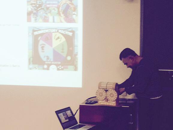 Transmedia_NZ's tweet photo. Luke Nola and the amazing cardboard prototype for the Little Legends app http://t.co/IVupIgnb6k
