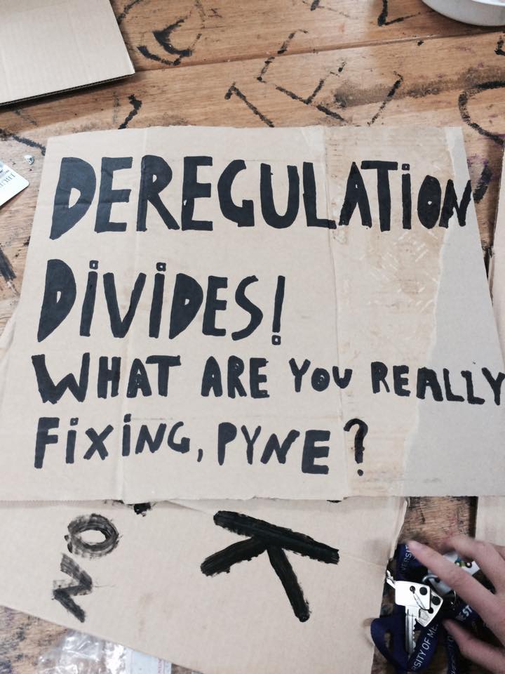 UMSU_Education's tweet photo. Some of the signs from today's National Day of Action against fee deregulation and funding cuts! @UMSUunimelb http://t.co/xmWtAiNHAX