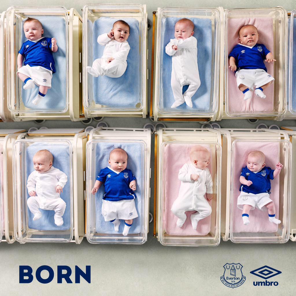 AndrewBloch's tweet photo. Great ad from @Umbro to launch the new Everton home kit 

#BORNefc http://t.co/wqLp4iUPHn