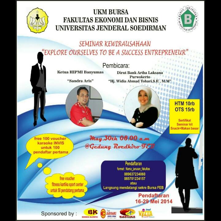 Ayo kawan kawan gabung di seminarnya bursa Feb unsoed ,ayo yg mau jadi wirausaha sukses. bakal banyak ilmu &amp; hiburan.