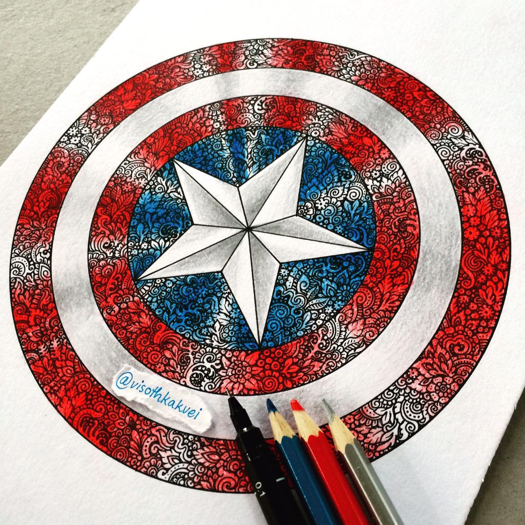 Captain Americas Shield Drawing  How To Draw Captain Americas Shield Step  By Step