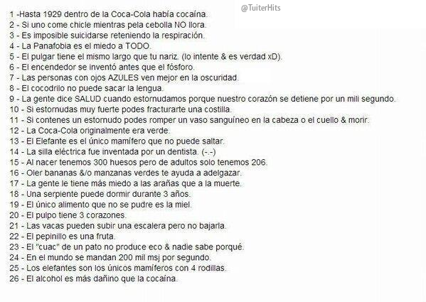 TuiterHits's tweet photo. 26 Cosas que probablemente no sabías: http://t.co/36sorSdADa