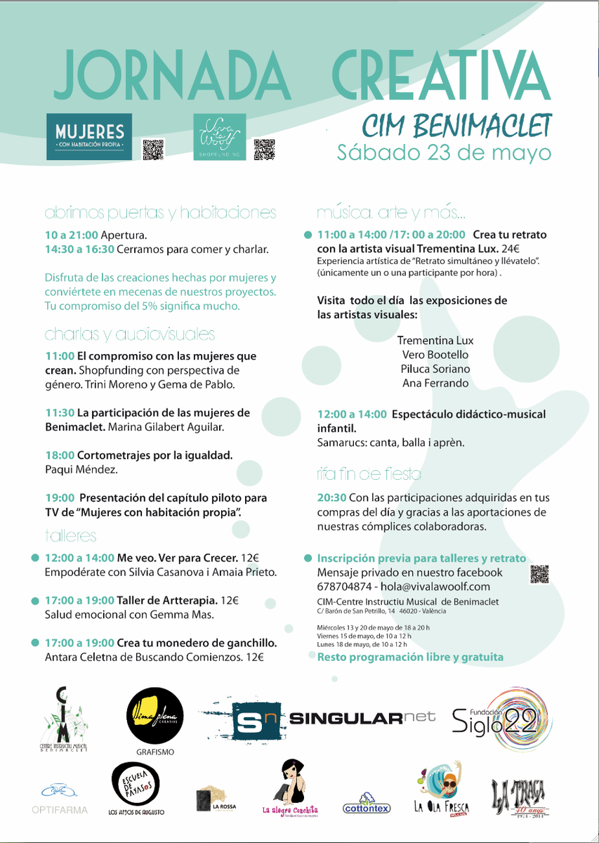 VivaLaWoolf's tweet photo. Et recordem el nostre programa del #23M al @cimbenimaclet amb @Mujeresquecrean?
#Xerrades #Tallers #Shopfunding Vine! http://t.co/Cv58KwTNb2
