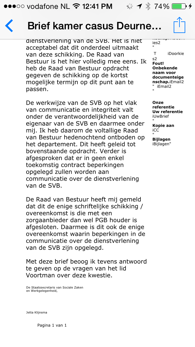 Klijnsma aan Kamer: zwijgschikking SVB met pgb-rechthebbende was eenmalige vergissing