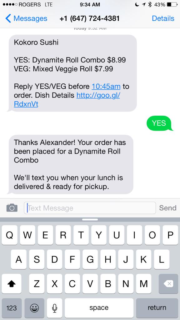alexanderpeh's tweet photo. In back to back meetings today, so thanks @lunchboxnow for making sure I get fed! SMS triggered #MobilePayments http://t.co/q3OGdItSV3