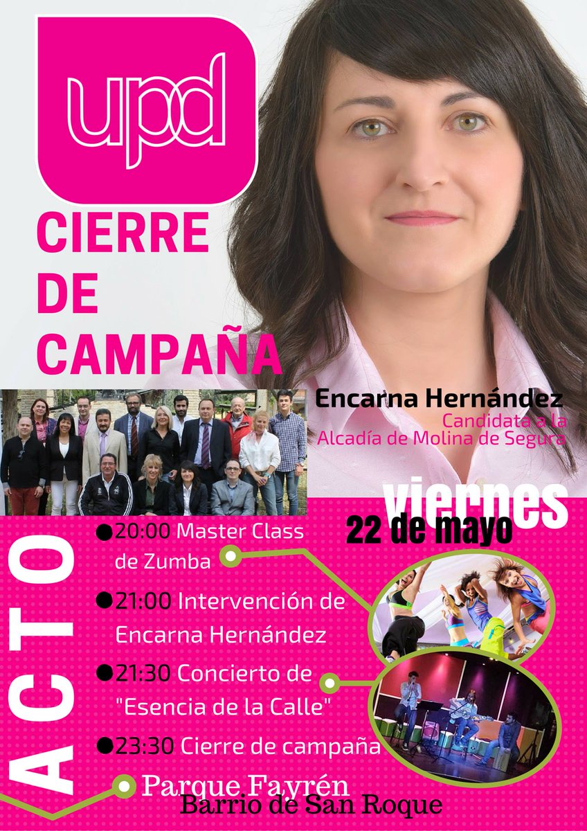 UPyDMolinadeSeg's tweet photo. Cierre de campaña de UPyD, este viernes a partir de las 20h en Parque de San Roque. Te esperamos ;) http://t.co/Vnsm4hPP85