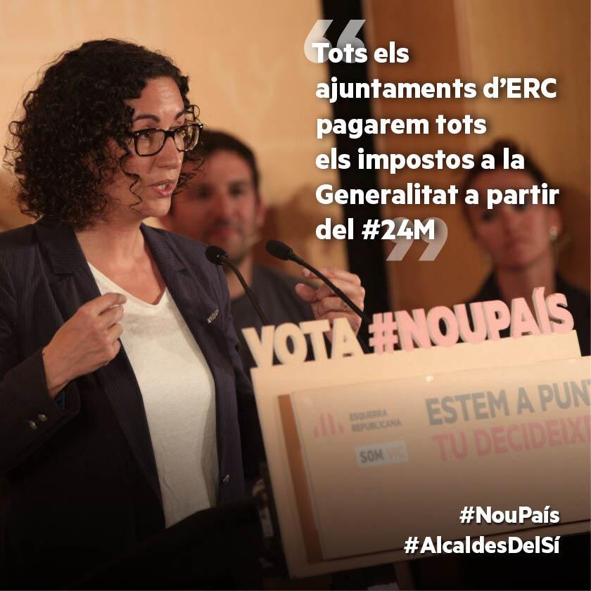 Esquerra_ERC's tweet photo. Tots els ajuntaments d'ERC pagarem tots els impostos a la Generalitat a partir del #24M. #NouPaís #AlcaldesDelSí http://t.co/K691unx2Dk