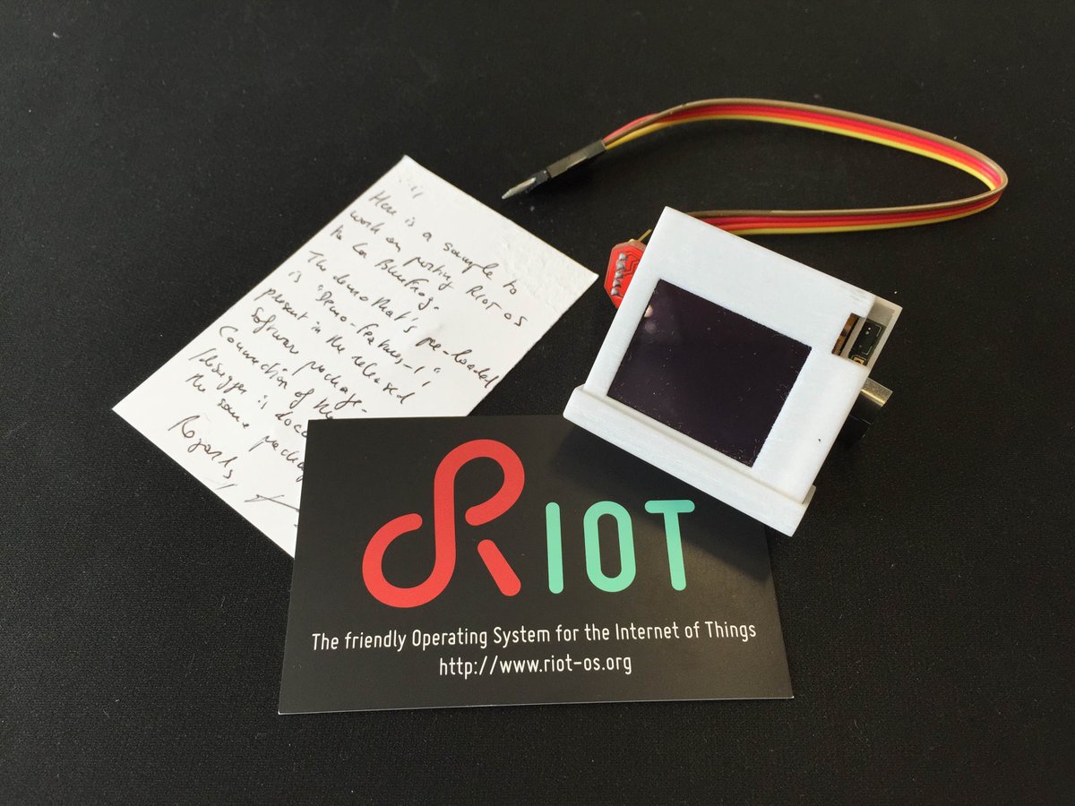 RIOT_OS's tweet photo. Frog arrived. Thanks to @LaBlueFrog. Looking forward to a running RIOT. #IoT #fullColor #oled #manySensors #BLE http://t.co/rB6At0d2lm