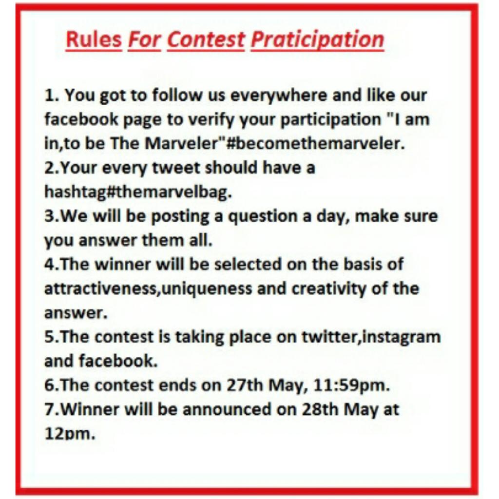 themarvelbag's tweet photo. Dont Forget To FOLLOW RULES 
#themarvelbag #becomethemarveler http://t.co/uz0kPgHPwT