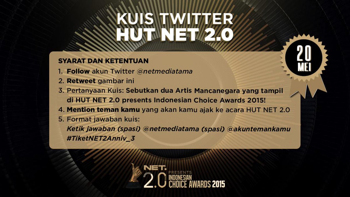 mdtvindonesia's tweet photo. Ini dia Kuis Twitter hari ini yg berhadiah Tiket HUT NET 2.0

Silakan cek pada gambar berikut. #TiketNET2Anniv_3 http://t.co/D7CsxSrsmr