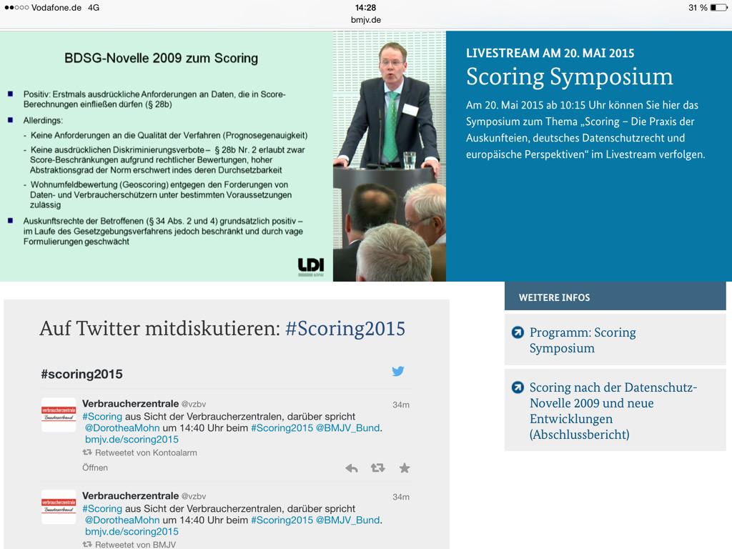 bmjv_bund's tweet photo. Weiter geht's mit #scoring2015 auf http://t.co/7E7CTg4ffN Themen jetzt u.a. Sichtweise der Datenschutzaufsicht http://t.co/IAwuiKMqhb