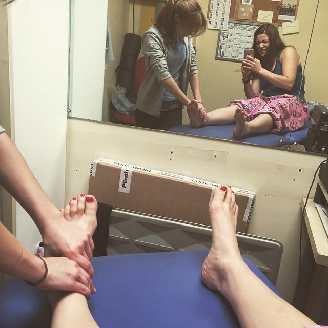 WarHorseOnStage's tweet photo. Physio: get off me you evil fiend! (She's amazing really) #ouchy #WarHorseWednesday #WarHo… http://t.co/cqToUa4cBj http://t.co/0SFYpKv0kQ