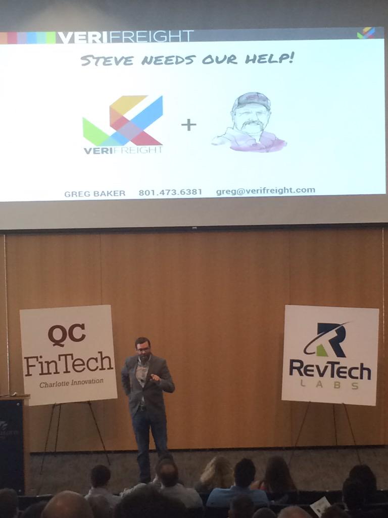 QCFinTech's tweet photo. RT @Verifreight: Help us help Steve! @RevTechLabs #CLTDemoDay #Steve #VeriFr8 http://t.co/7QUZFWBR8H