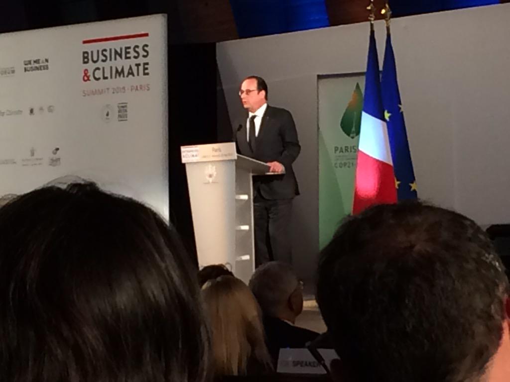 Jim_Starbucks's tweet photo. Watching French Pres. Hollande address Paris Business Climate Summit. Inspiring call to action. http://t.co/t2g8lU3Hvx