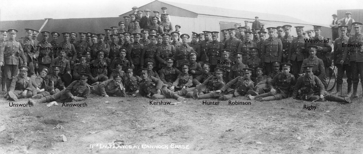 SteveWtalks's tweet photo. Identified 10 Chorley Pals on 1915 #WW1 photo of 11th Bn. East Lancs. (Accrington Pals) at Cannock Chase in May, 1915 http://t.co/YGQe20A95N