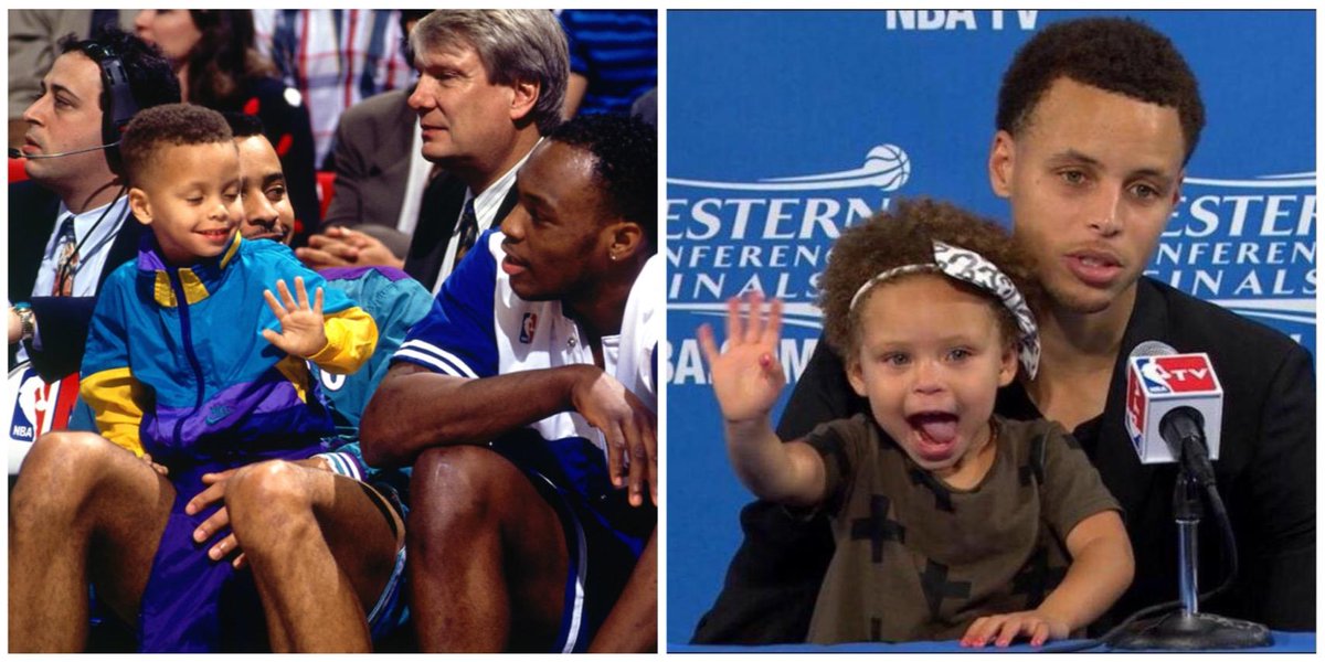 SportsCenter's tweet photo. Once upon a time, Steph Curry was the cute kid in dad's moment... http://t.co/TrnccROlwS
