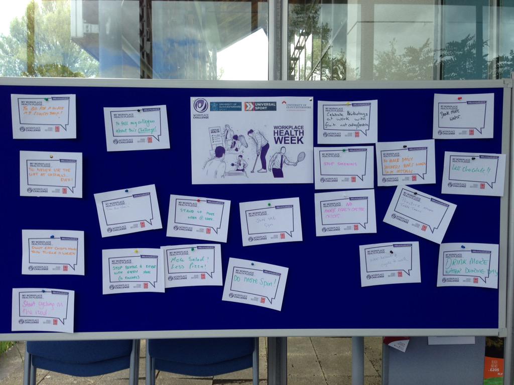 UoGSport's tweet photo. 20+ @uniofglos staff joined us for a bit of table tennis this afternoon. Here are their pledges for #WorkHealth2015 http://t.co/vft1AUuLBc