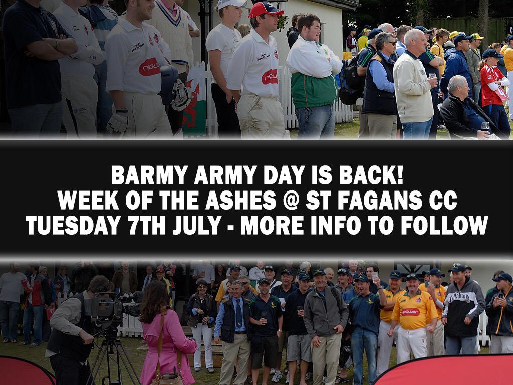 Delighted that we'll once again be hosting @TheBarmyArmy Day in Ashes Week - Tues 7th July - more info to follow...