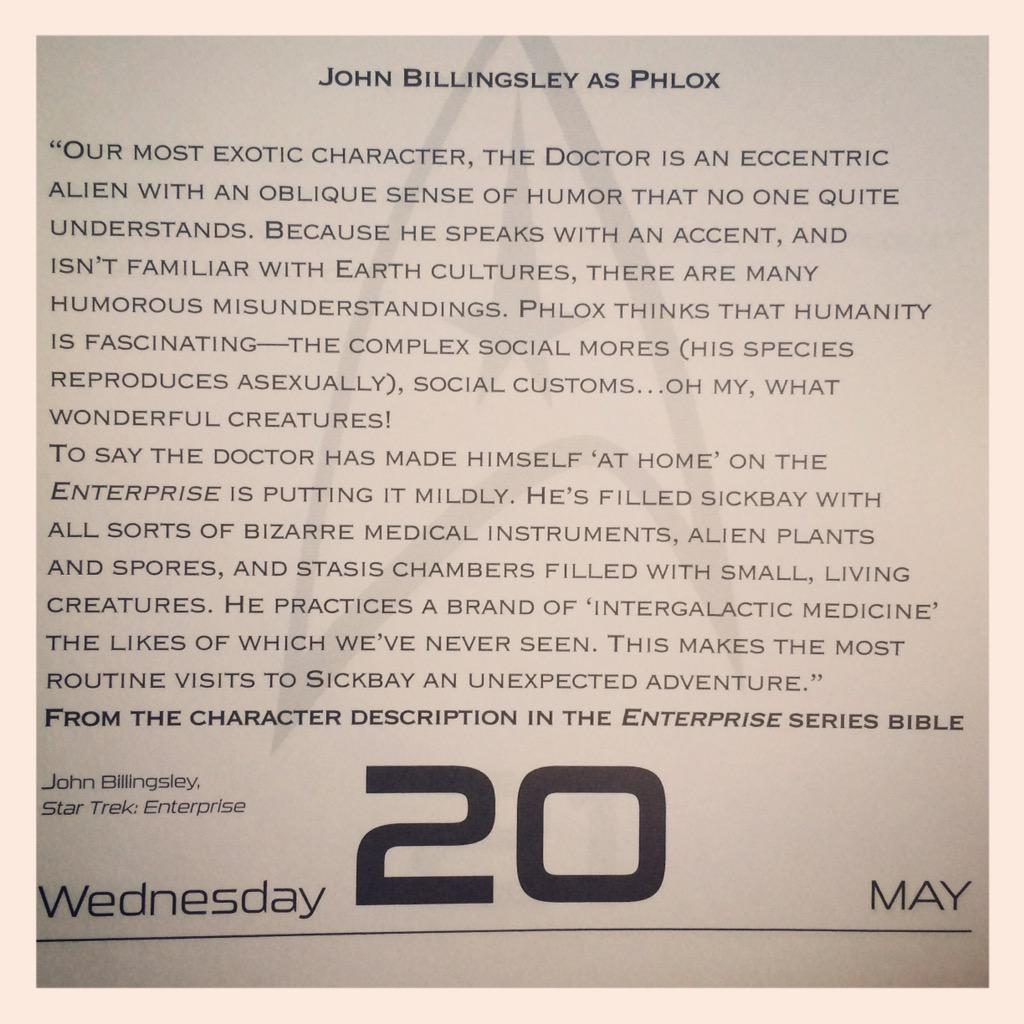 This Day in Trek-May 20, 2015 Happy Birthday John Billingsley & Captain Janeway will be born on this date. 