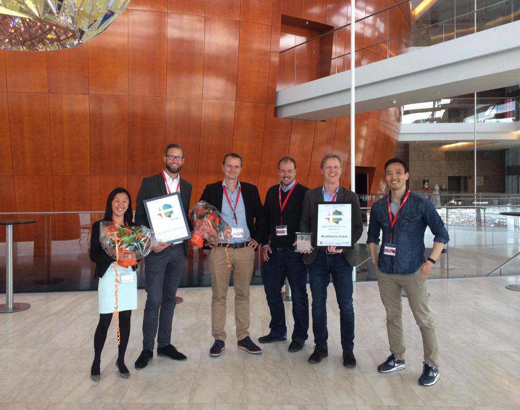 AcceleraceDK's tweet photo. What a day! Accelerace wins best investor &amp; Next Step Challenge wins best accelerator at @nsaward. Smiles all around! http://t.co/WE2LHkwIJ5
