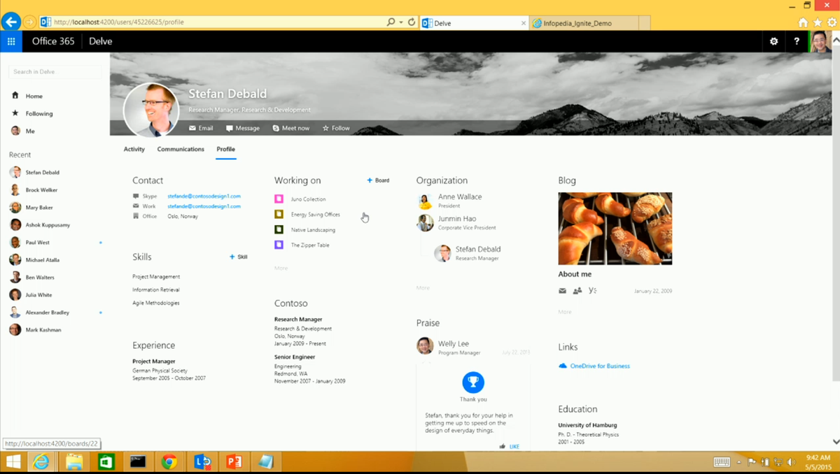 YaacovC's tweet photo. RT @bniaulin: Look at the @OfficeDelve People Profiles (coming for Groups as well) #Office365 #KoolAid http://t.co/fsaoZHWoQ8