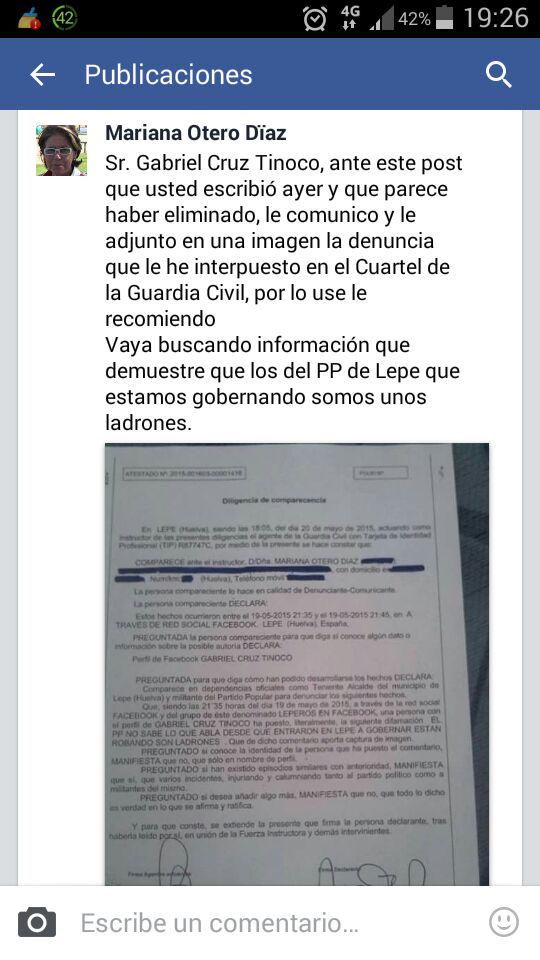 IU_Lepe's tweet photo. Increíble tenientes de alcalde del PP de Lepe denunciando a ciudadanos de a pie por comentarios en redes. http://t.co/WbNaoBKK8D