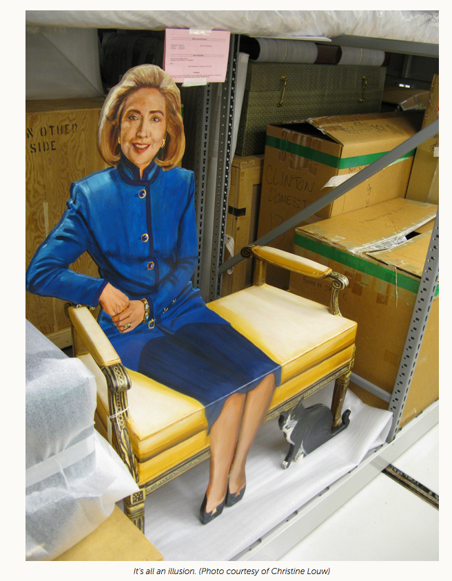 .<a href="/HillaryClinton/">Hillary Clinton</a>'s hidden trompe-l'œil portrait painted on 4ft bench. bit.ly/1efU41g