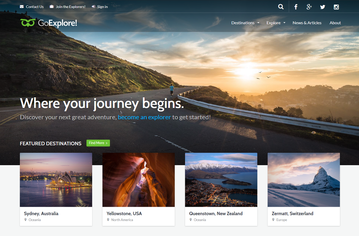 parallelus's tweet photo. Our new release, GoExplore! - a #travel theme for WordPress. Download it today. http://t.co/EMmoC5CXhr http://t.co/4TFCPxqXf4