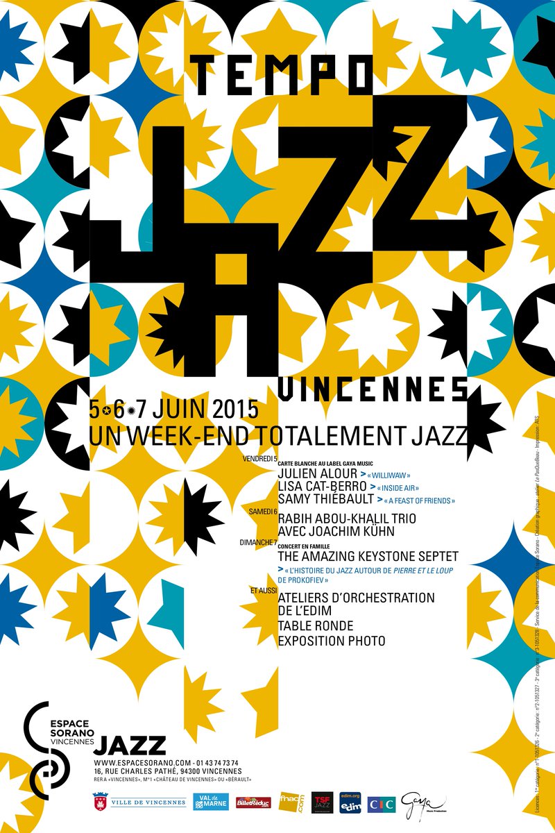 TEMPO JAZZ, du 5 au 7 juin à l'#EspaceSorano à #Vincennes. Avec #SamyThiébault, #RabihAbou-Khalil, #JoachimKühn, etc.