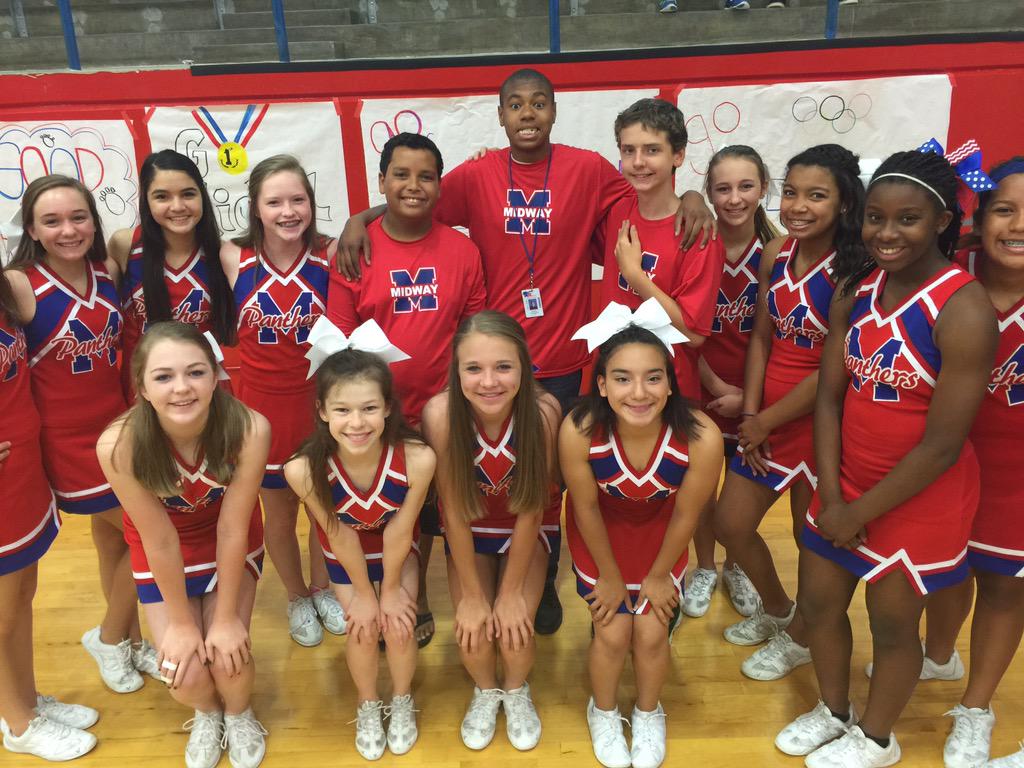 Sweet <a href="/MidwayMS/">Midway Middle School</a> cheerleaders &amp; PALs are sending off our #SpecialOlympics state athletes with spirit!