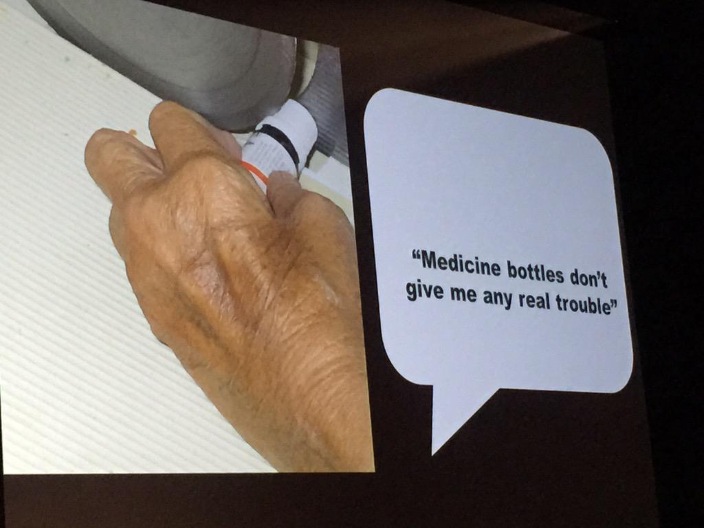 utopiaxglobal's tweet photo. Tom Kelley @ideo #FEI15 this woman didn't see the problem she had opening the pill bottle. Observe your clients. http://t.co/RaJqsPvJ67