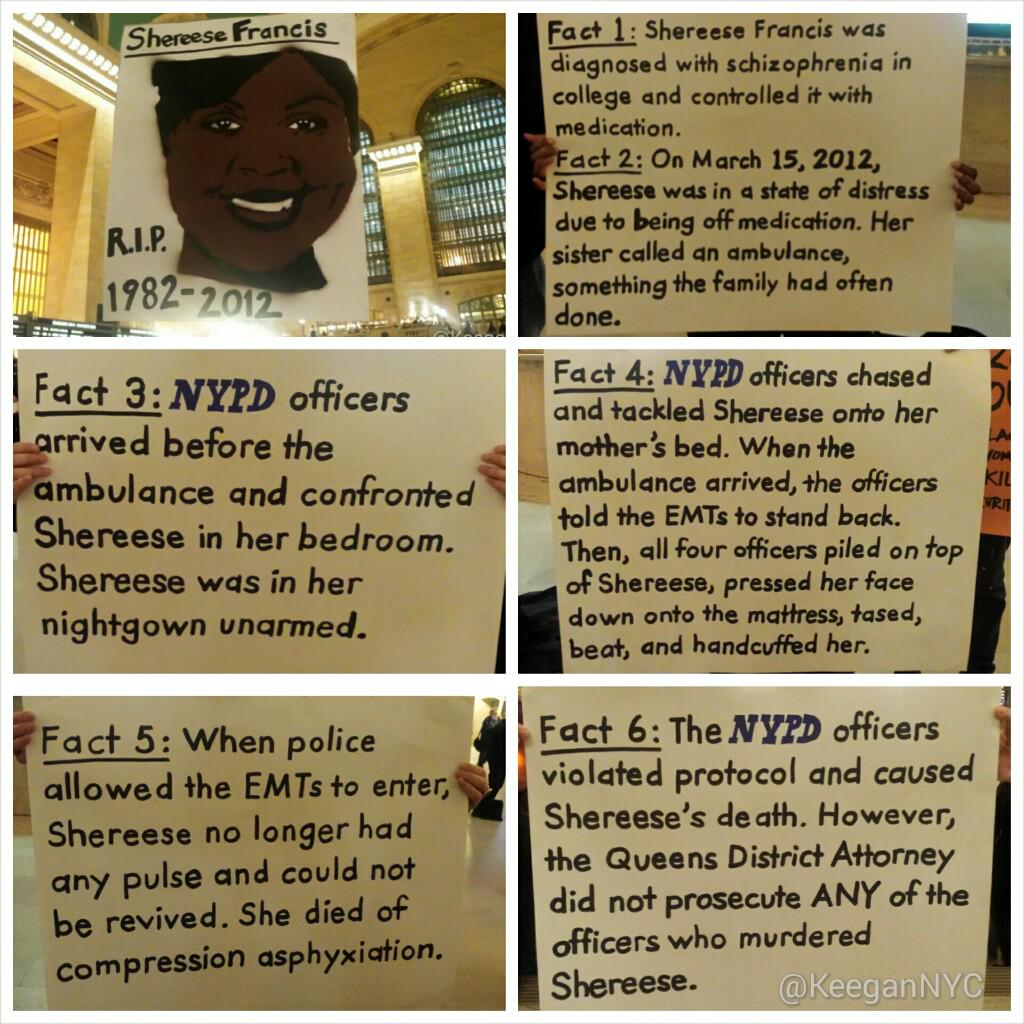 KeeganNYC's tweet photo. #SayHerName: Shereese Francis, unarmed, committing no crime, suffocated to death by four NYPD cops charged w/NOTHING. http://t.co/8YE12J9dye