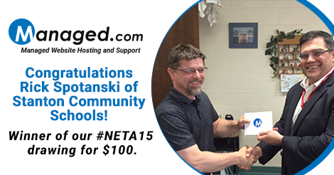 ManagedDotCom's tweet photo. Congratulations to @RickSpotanski of @MustangSHS, winner of our $100 #NETA15 prize drawing! #TeachingThroughTech http://t.co/5QQ9sKhoYh