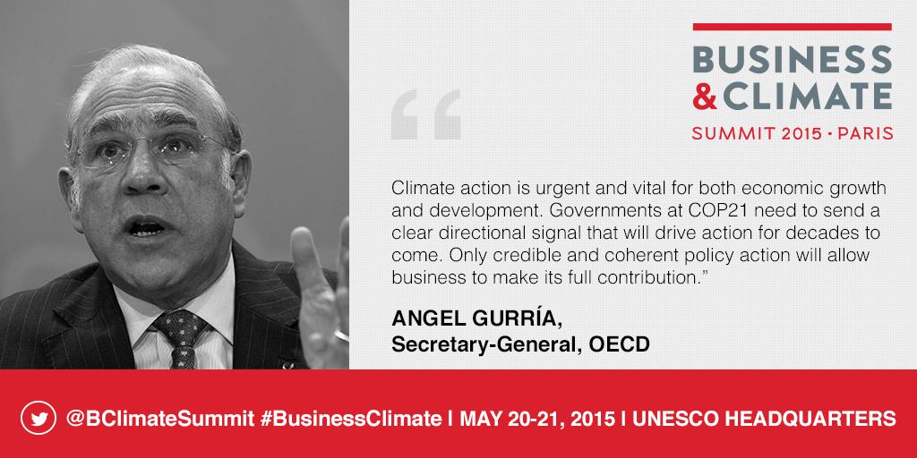 OECD's tweet photo. “We're on a collision course w/nature”: #OECD’s Gurria at the #BClimateSummit http://t.co/oKuQpm02yo #CWParis http://t.co/noFIVmQ3Dq