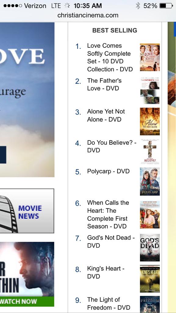 TFLMovie's tweet photo. We're #2 on @ChristianCinema best selling list! #TFLMovie Did you get your copy yet? http://t.co/BlyfPdRdBB